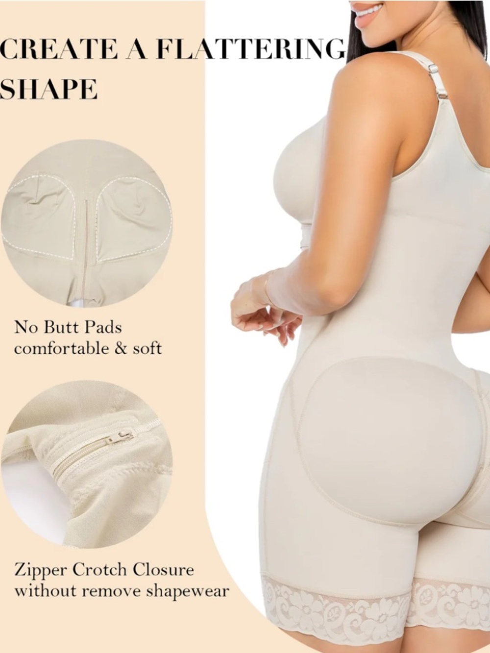 NWT YIANNA BEIGE FRONT ZIP FULL BUST MID-THIGH BODYSUIT SHAPEWEAR